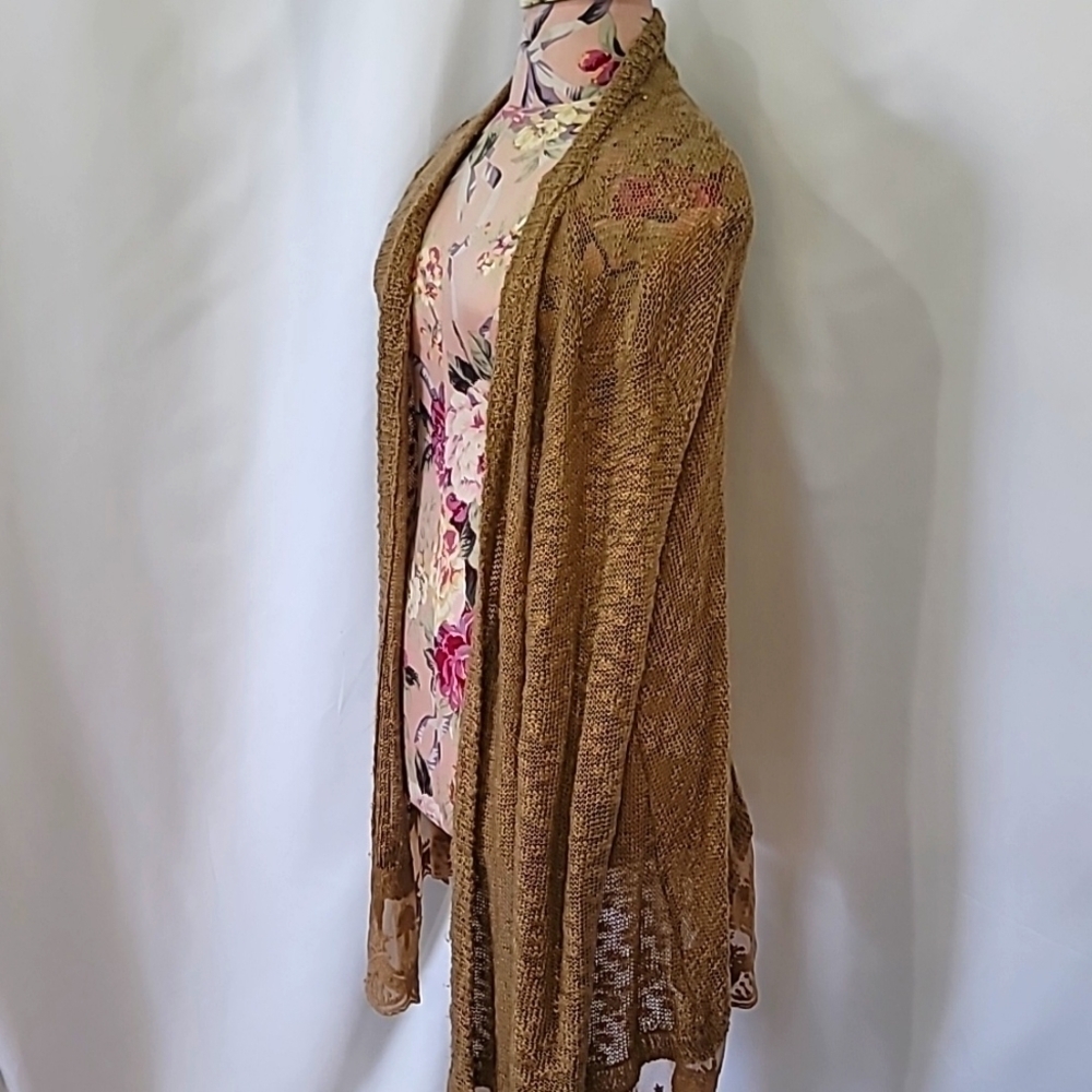 UMGEE Lightweight Knit Lace Net Trim Caridgan Open Front